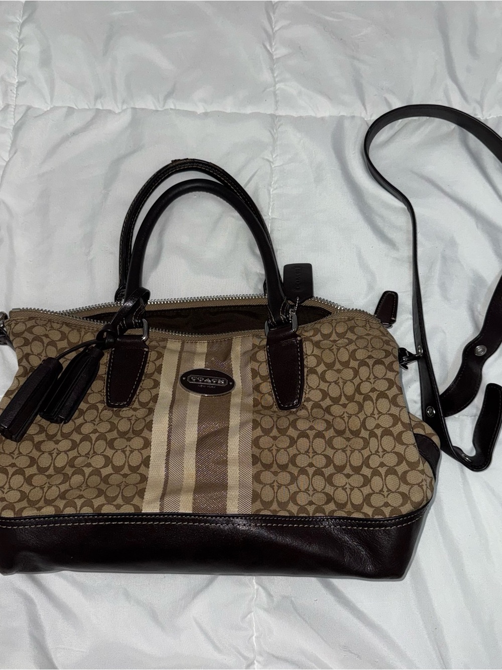 Coach New York Signature Stripe Tote Shoulder Bag